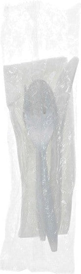Pactiv Evergreen - Fieldware Medium Weight Wrapped White Plastic Cutlery Set (Fork, Spoon, Knife, Napkin), 250 Count - FKFSKWNCH