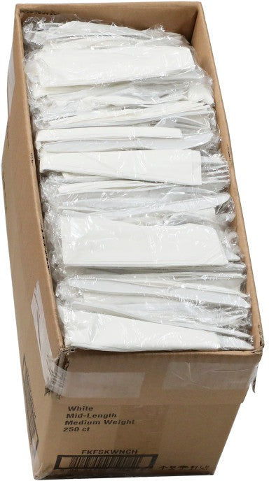 Pactiv Evergreen - Fieldware Medium Weight Wrapped White Plastic Cutlery Set (Fork, Spoon, Knife, Napkin), 250 Count - FKFSKWNCH
