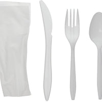 Pactiv Evergreen - Fieldware Medium Weight Wrapped White Plastic Cutlery Set (Fork, Spoon, Knife, Napkin), 250 Count - FKFSKWNCH