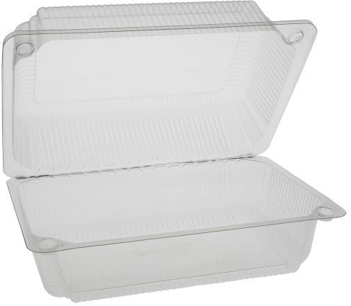 Pactiv Evergreen - Plastic Rectangular Hinged Container 9.3'' X 6.2'' X 4.2'' With Button Snap Lid, 200/Cs - TV0225P (Special Order Item)