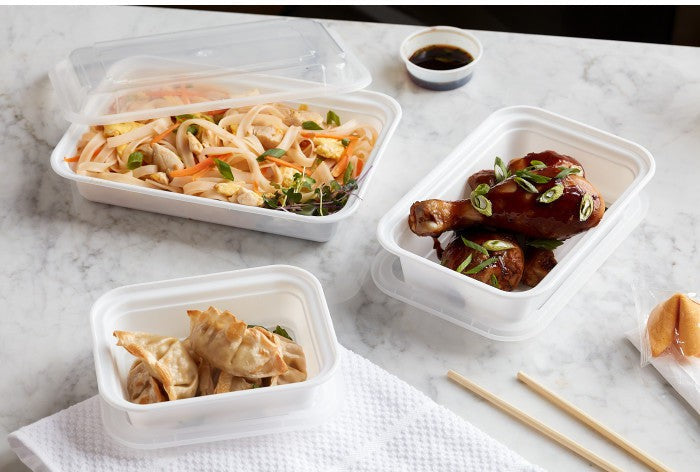 Pactiv Evergreen - VERSAtainer 12 Oz White/Clear Rectangular PP Container and Lid, Pack of 150 - NC818