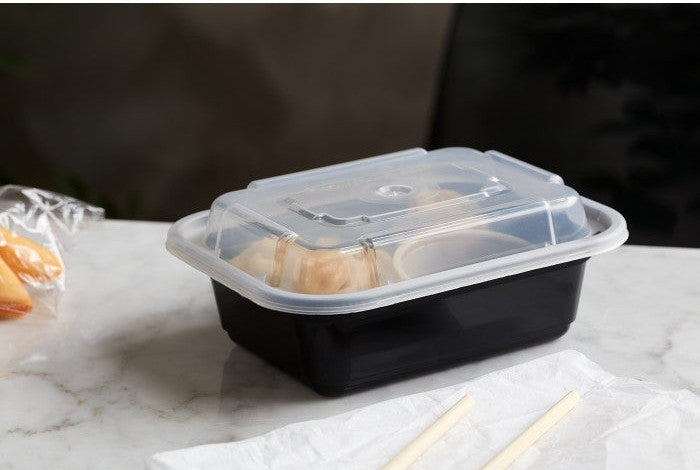 Pactiv Evergreen - VERSAtainer 12 oz. Black/Clear Rectangular PP Container and Lid, Pack of 150 - NC818B