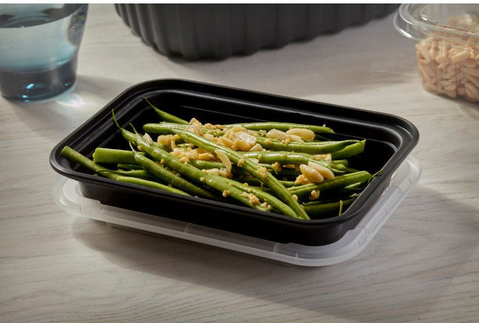 Pactiv Evergreen - VERSAtainer 16 oz. Black/Clear Rectangular PP Container and Lid, Pack of 150 - NC8168B