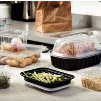 Pactiv Evergreen - VERSAtainer 16 oz. Black/Clear Rectangular PP Container and Lid, Pack of 150 - NC8168B