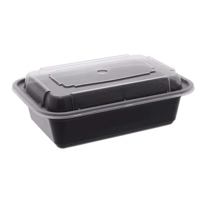 Pactiv Evergreen - VERSAtainer 24 oz. Black/Clear Rectangular PP Container and Lid, Pack of 150 - NC838B