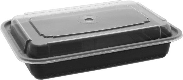 Pactiv Evergreen - VERSAtainer 28 oz. Black/Clear Rectangular PP Container and Lid, Pack of 150 - NC868B
