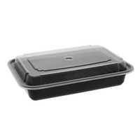 Pactiv Evergreen - VERSAtainer 28 oz. Black/Clear Rectangular PP Container and Lid, Pack of 150 - NC868B