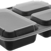 Pactiv Evergreen - VERSAtainer 32 Oz Black/Clear 3-Compartment Rectangular PP Container and Lid, Pack of 150 - NC333B