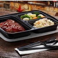 Pactiv Evergreen - VERSAtainer 32 Oz Black/Clear 3-Compartment Rectangular PP Container and Lid, Pack of 150 - NC333B