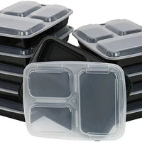Pactiv Evergreen - VERSAtainer 32 Oz Black/Clear 3-Compartment Rectangular PP Container and Lid, Pack of 150 - NC333B