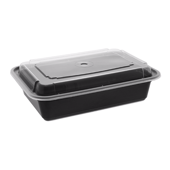 Pactiv Evergreen - VERSAtainer 38 oz. Black/Clear Rectangular PP Container and Lid, Pack of 150 - NC888B