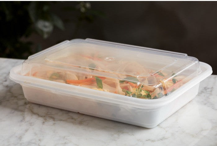 Pactiv Evergreen - VERSAtainer 38 oz. White/Clear Rectangular PP Container and Lid, Pack of 150cs - NC888