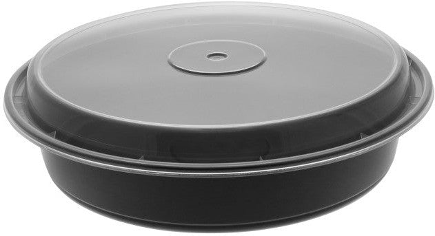 Pactiv Evergreen - VERSAtainer 48 oz. Black/Clear Round PP Container and Lid, Pack of 150 - NC948B