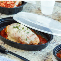 Pactiv Evergreen - VERSAtainer Oval 8 Oz Black Base with Clear Dome Microwavable Takeout Container And Lid Combo, Pack of 150 - OC08B