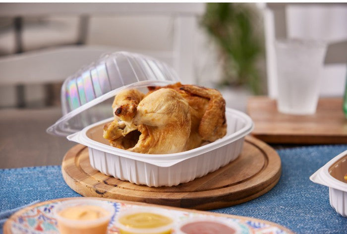 Pactiv Evergreen - White Medium Chicken Roaster Container with Base, 110/Cs - YCNC-6005DZW