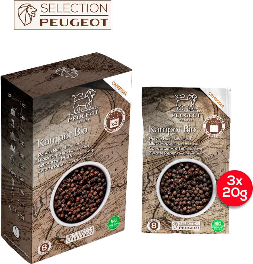 Peugeot - Kampot 3 x 20g Sachets of Cambodian Organic Black Pepper, Pack of 3 - 42455