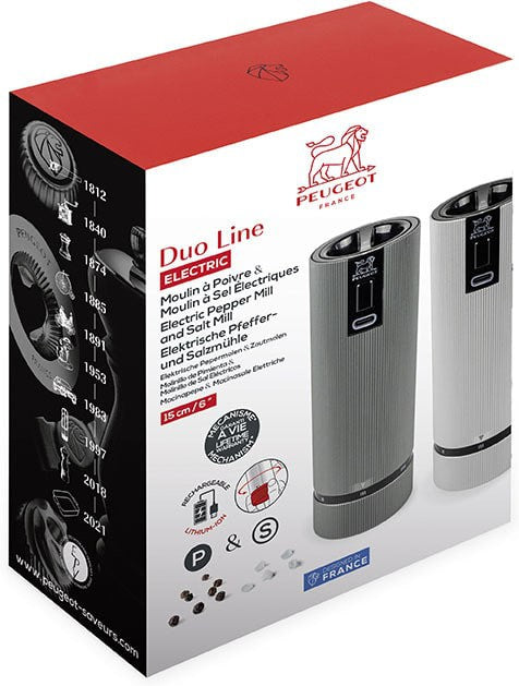 Peugeot - Line Electric 6" Carbon and Aluminum Rechargeable Salt and Pepper Mills (15cm) - 2/43148