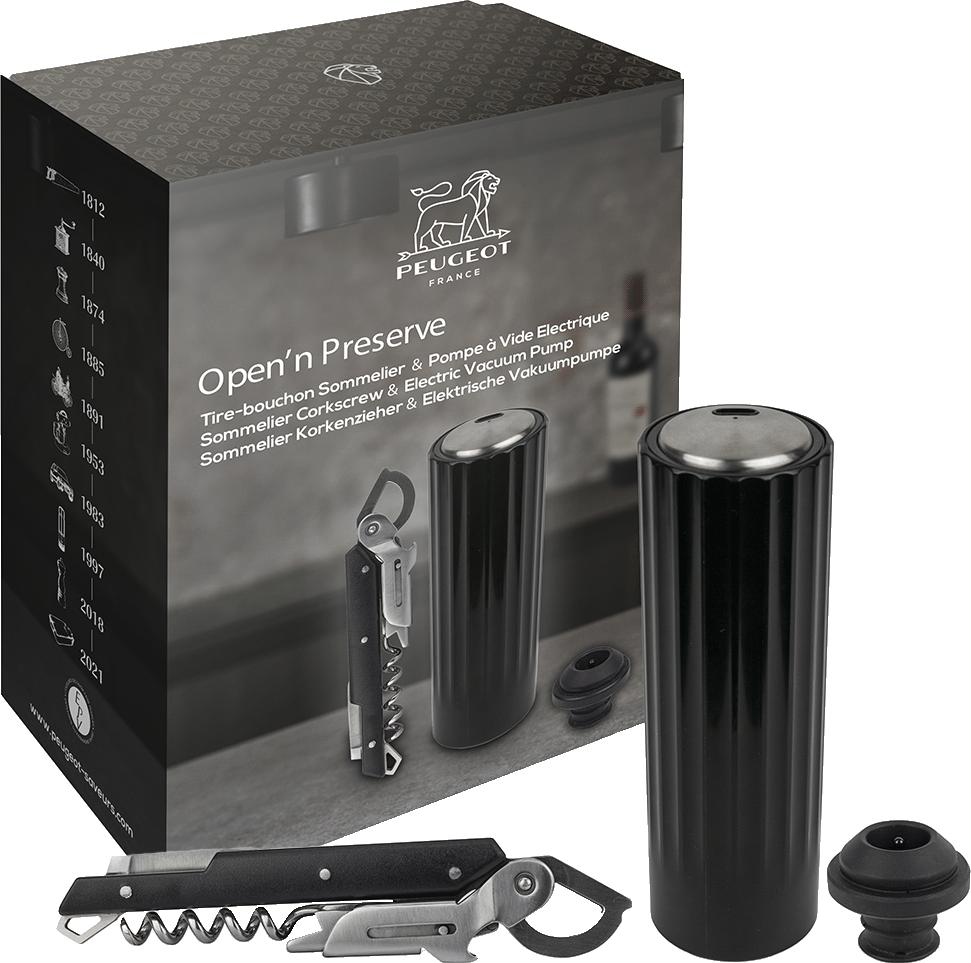 Peugeot - Open'n Preserve Electric Vacuum Pump for Wine and Clavelin Sommelier’s Corkscrew Gift Set - 210922