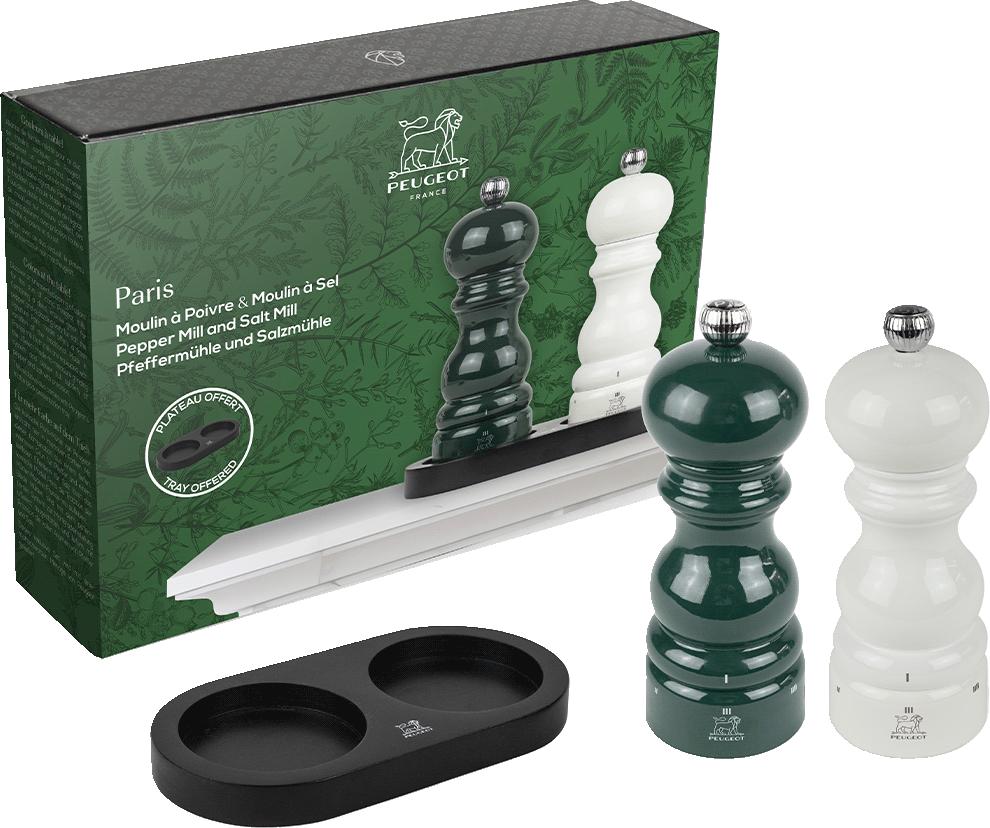 Peugeot - Paris Duo U'Select 8" Forest Green + Ivory Pepper and Salt Mills with Tray Gift Set - 44916