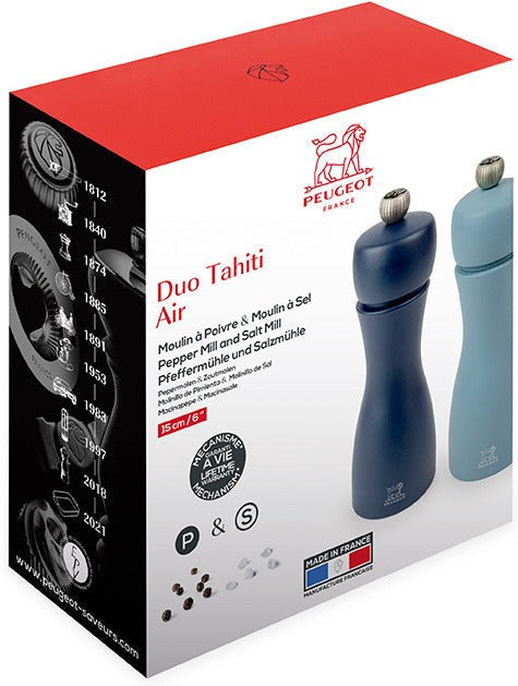 Peugeot - Tahiti 6" Wood Blue Tones Salt and Pepper Mills, Pack of 2 (15 cm) - 2/42967