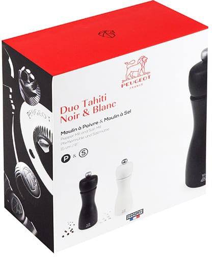 Peugeot - Tahiti 6" Wood Matte Black, White Tones Salt and Pepper Mills, Pack of 2 (15 cm) - 2/24260