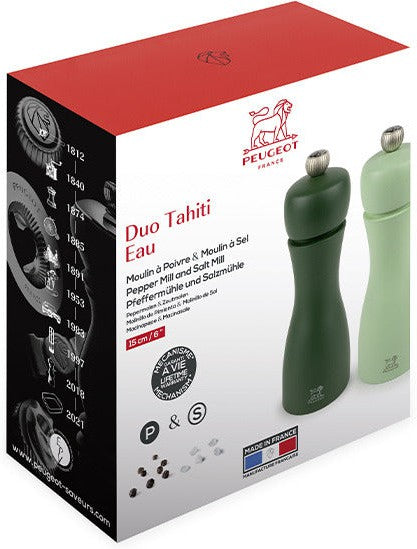 Peugeot - Tahiti 6" Wood Moss Green & Mint Green Tones Salt and Pepper Mills, Pack of 2 (15 cm) - 2/42950