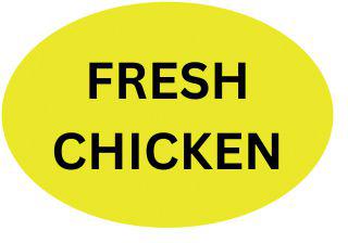 Precision Label & Tag - 1.5" Yellow Oval FRESH CHICKEN Label 1000/rl - LAB2702