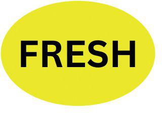 Precision Label & Tag - 1.5" Yellow Oval FRESH Label, 1000/rl - LAB2844