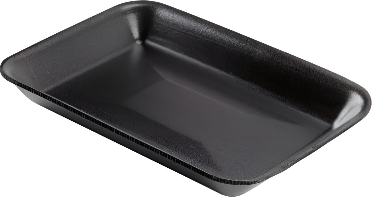 ProAmpac - 8.25" x 5.75" x 1" 2/2D Black Foam Meat Trays, 500 Per Case - 2010020N00