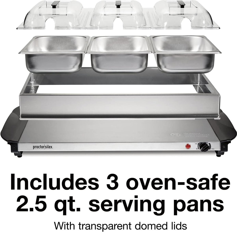 Proctor Silex Commercial - 3 Removable Domed Lids Stainless Steel Buffet Server/Warming Tray - 34300R