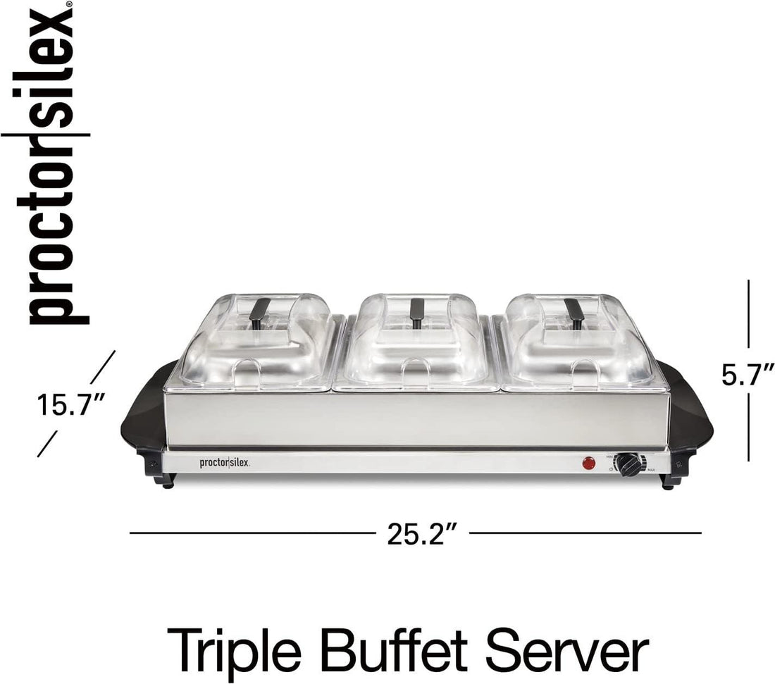 Proctor Silex Commercial - 3 Removable Domed Lids Stainless Steel Buffet Server/Warming Tray - 34300R