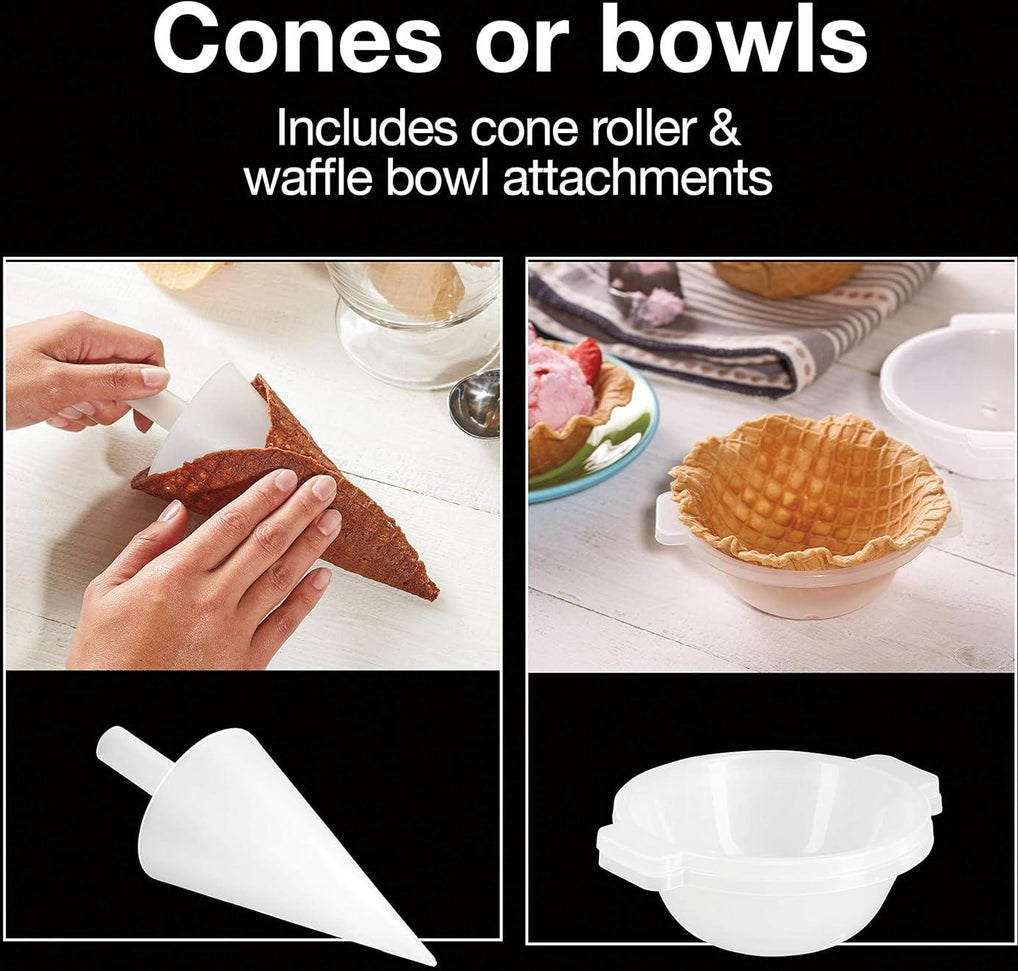 Proctor Silex Commercial - 7.5" White Cone and Ice Cream Bowl Waffle Maker with Browning Control - 26410