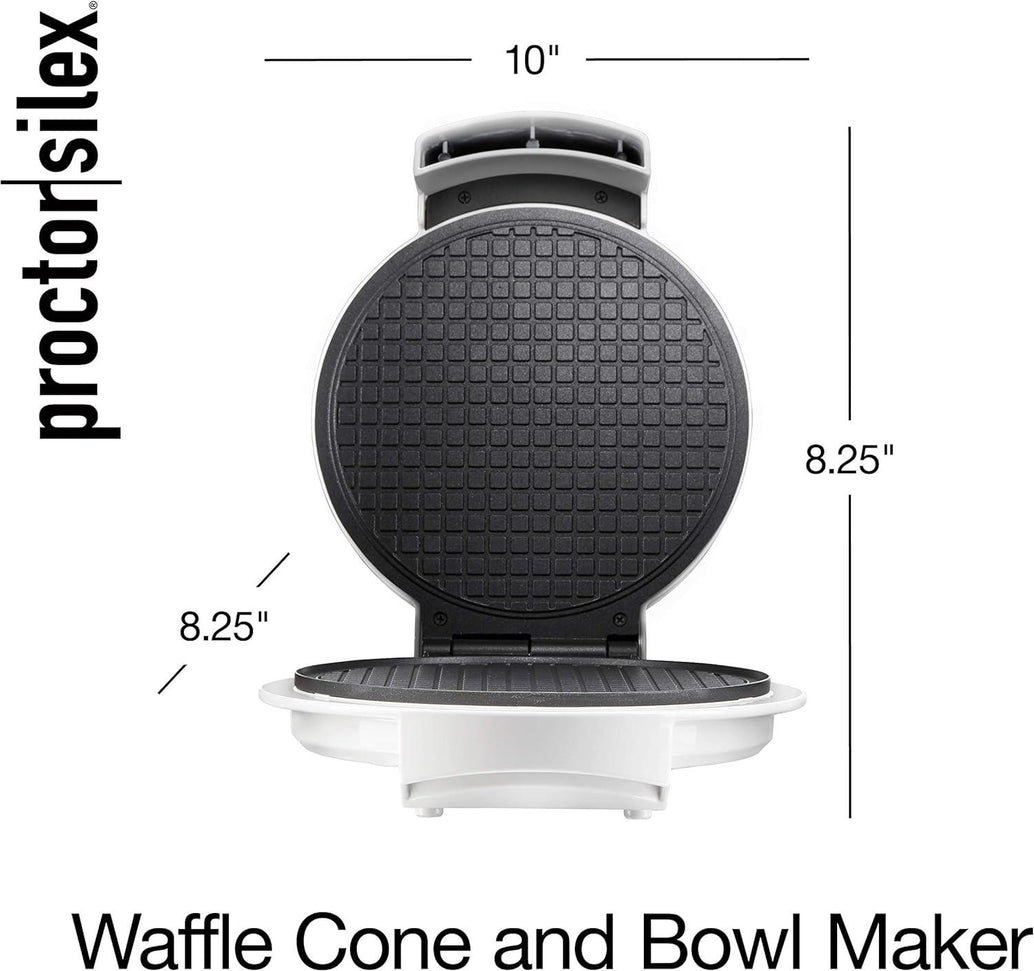 Proctor Silex Commercial - 7.5" White Cone and Ice Cream Bowl Waffle Maker with Browning Control - 26410