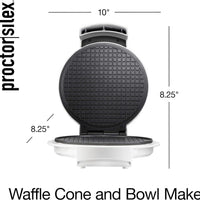 Proctor Silex Commercial - 7.5" White Cone and Ice Cream Bowl Waffle Maker with Browning Control - 26410