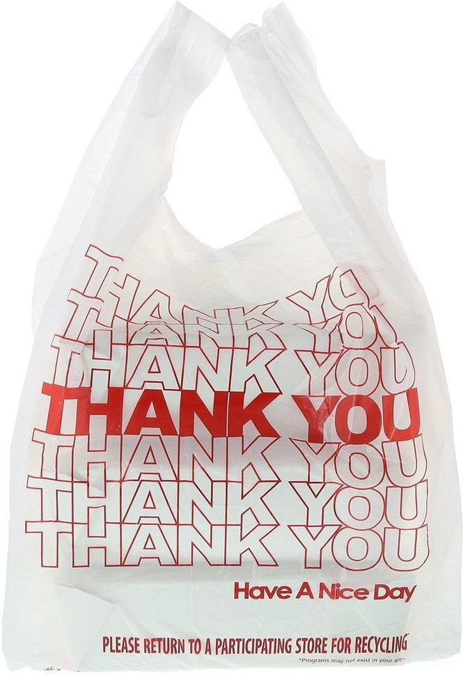 R J Schinner - 11" x 6.5" x 20.5", 1/6, 12 mic White T-Sack Thank You, 1000/Cs - INT13672099