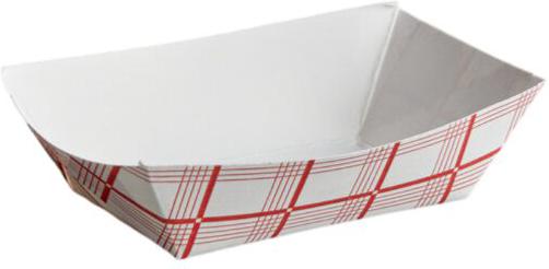 R J Schinner - #300 Nova 3 lb Red Plaid Paper Food Tray PFAS Free, 1000/cs - NFT300