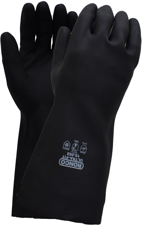 RONCO - 12" Large Black Latex Rubber Gloves Pair - 15-262-09