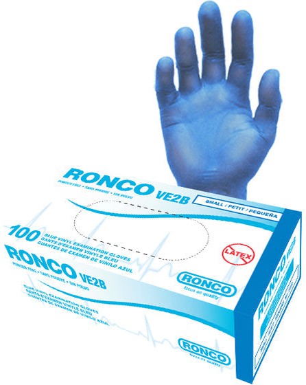 RONCO - Large Blue Vinyl Powder-Free Examination Gloves, 100/Bx - 335L