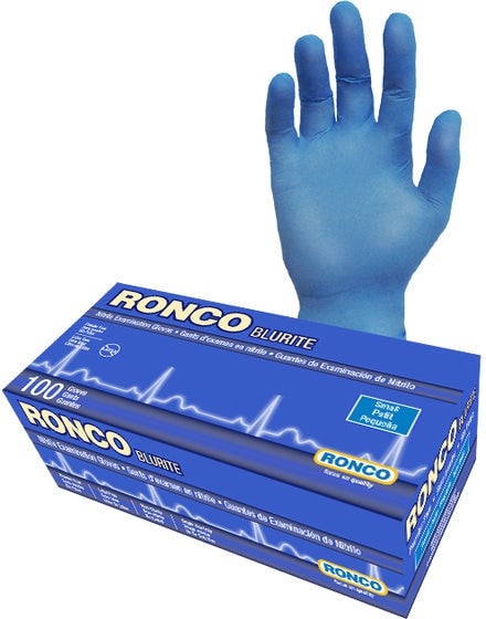 RONCO - Medium Blue Nitrile Powder-Free Blurite Gloves, 100/bx, 10 Bx/Cs - 979 (Special Order Item)