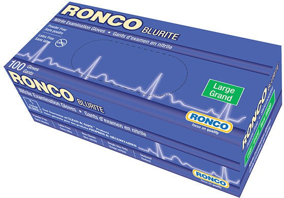 RONCO - Small Blue Nitrile Powder-Free Blurite Gloves, 100/bx - 969 (Special Order Item)