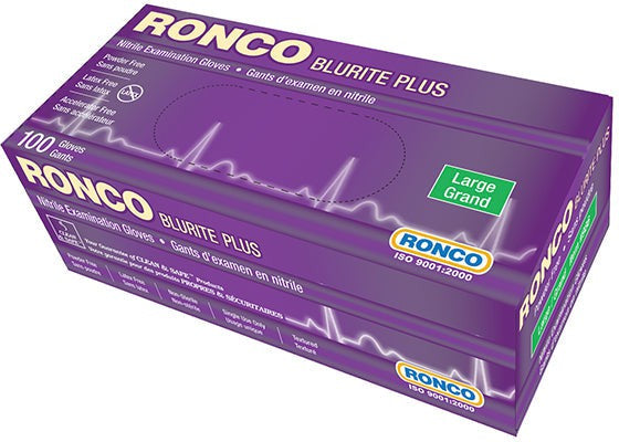 RONCO - Small Dark Blue Nitrile Powder-Free Blurite Plus Gloves, 100/bx - 966 (Special Order Item)