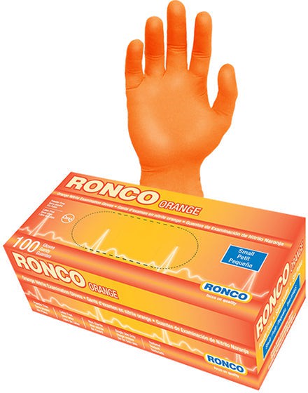 RONCO - Small Orange Nitrile Powder-Free Examination Gloves, 1000/Cs - 948S