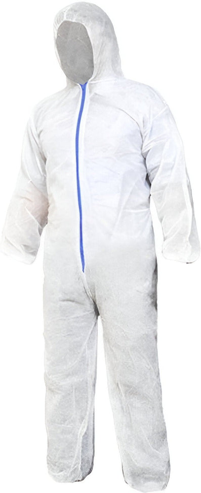 RONCO - White Large Non-woven Polypropylene Disposable Coverall with Hood, 50/Cs - 421-L