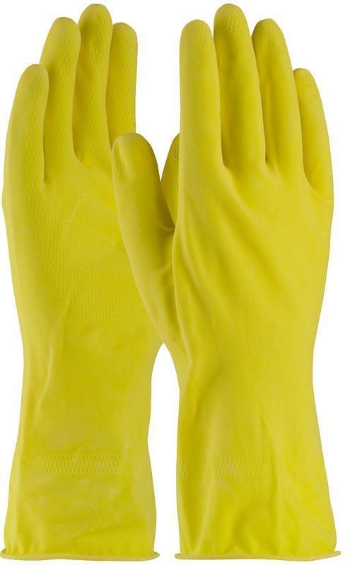 Ralston CanSafe - 12" Long 16 Mil Medium Yellow Flock Lined Rubber Latex Gloves, Pack of 12 - TSZGRFYMD1C