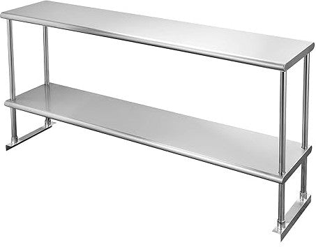 Randell - 111" Stainless Steel Cantilever Mounted Double-Tier Overshelves For Prep Stations/Raised Rail - PTCDT111 (Special Order 4-6 Weeks)