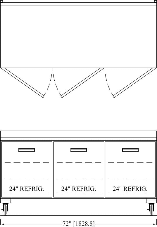 Randell - 72" Stainless Steel 3-Section Worktop Refrigerator With Three Doors - 9604-290 (Special Order 4-6 Weeks)