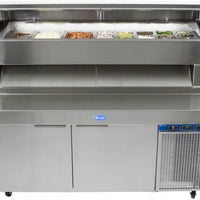 Randell - 72" Stainless Steel Two Doors Refrigerated Pizza Prep Table With Catch Pans - 8272D-290CP (Special Order 4-6 Weeks)