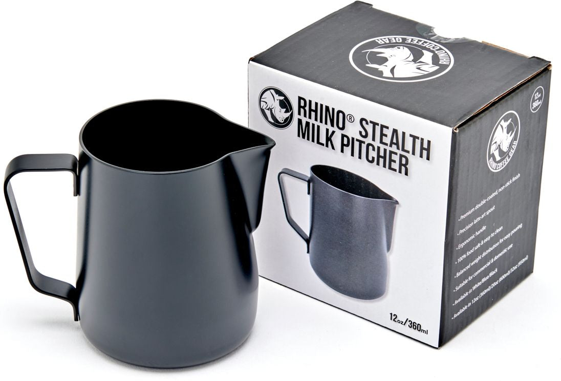 Rhino - 12 Oz (360ml) Black Stealth Milk Pitcher - RHTEF12Oz - Special Order Item, ETA 4-6 Weeks