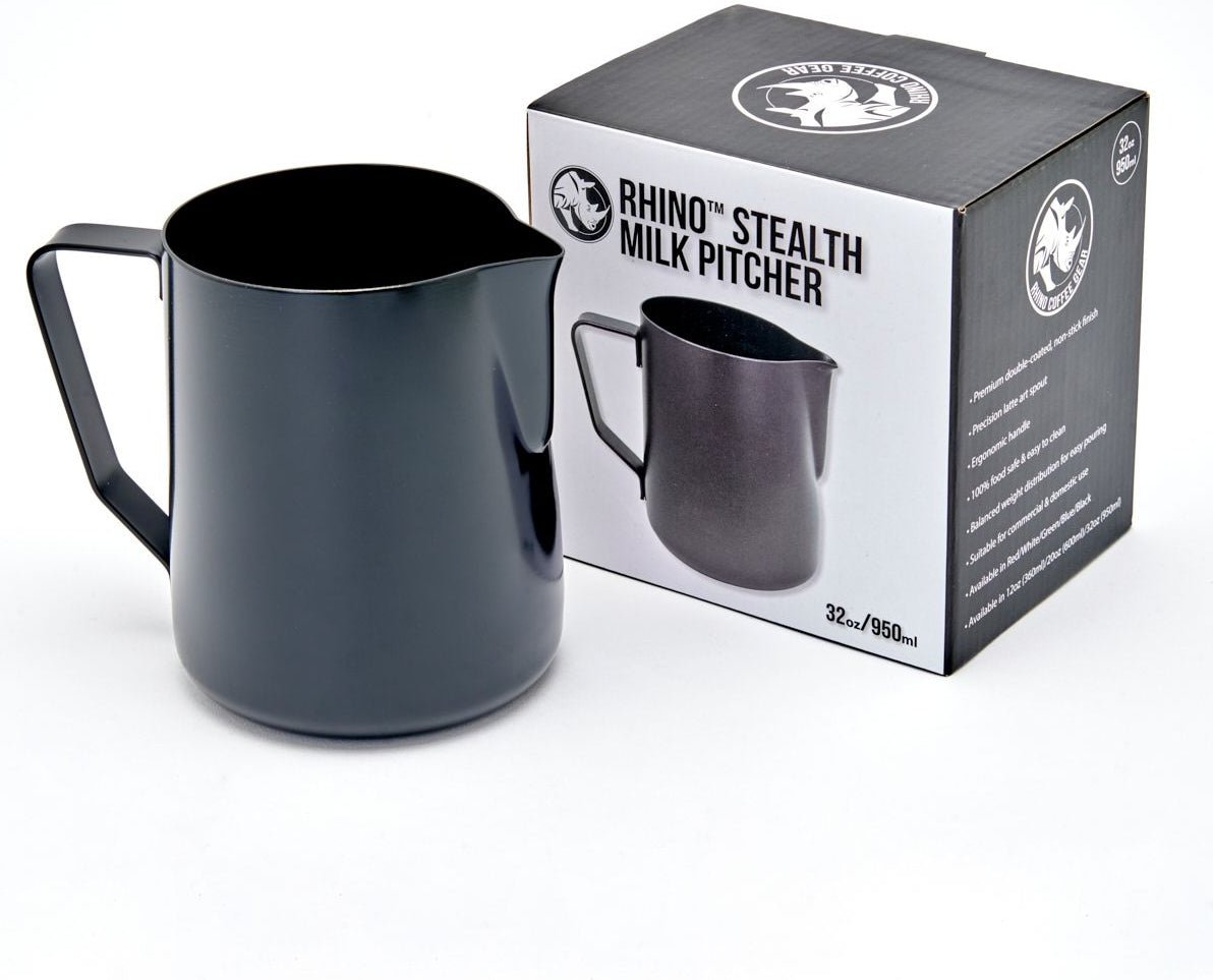 Rhino - 32 Oz Black (950ml) Stealth Milk Pitcher - RHTEF32OZ - Special Order Item, ETA 4-6 Weeks