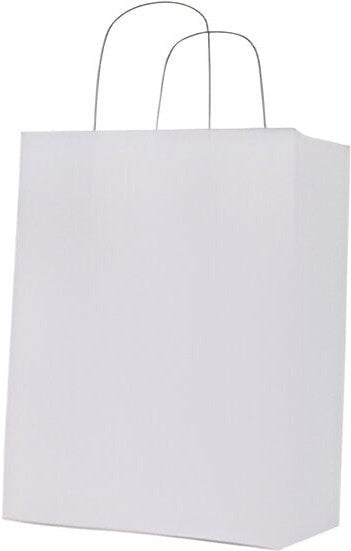 RiteEarth - 10" x 5" x 13" White Paper Twist Handle Bag, 250/Cs - Vanity - White Kraft